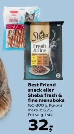 Kvickly Best Friend snack eller Sheba fresh & fine menuboks tilbud