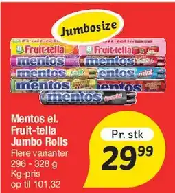 Fakta Tyskland Mentos / Fruit-tella Jumbo Rolls tilbud