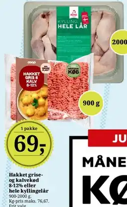 Dagli'Brugsen Hakket grise- og kalvekød eller hele kyllingelår tilbud