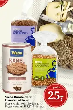 Dagli'Brugsen Wasa Runda eller Irma knækbrød tilbud