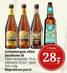 Dagli'Brugsen Grimbergen eller Jacobsen øl tilbud