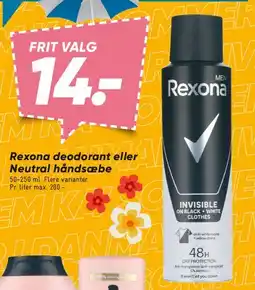 Bilka Rexona deodorant eller Neutral håndsæbe tilbud