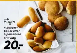 Bilka Bager 4 burgerboller eller 6 pølsebrød tilbud