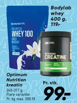 Bilka Optimum Nutrition (Whey / Creatine) tilbud