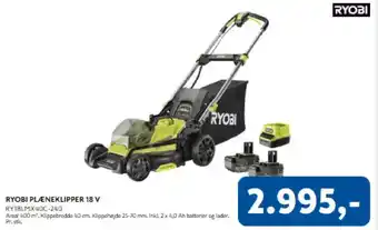 Davidsen Ryobi Plæneklipper 18 v tilbud