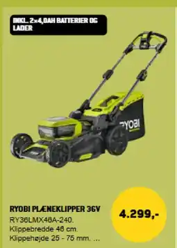 XL-BYG Ryobi plæneklipper 36v tilbud