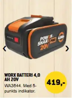 XL-BYG Worx batteri 4,0 ah 20v tilbud