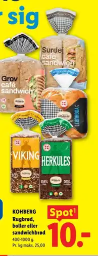Lidl Kohberg Rugbrød, boller eller sandwichbrød tilbud
