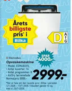 Bilka Electrolux Opvaskemaskine tilbud