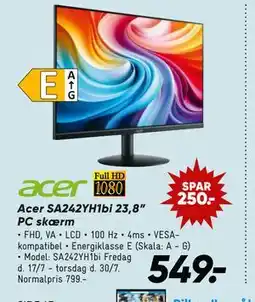 Bilka Acer SA242YH1bi 23,8” PC skærm tilbud