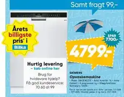 Bilka SIEMENS Opvaskemaskine tilbud