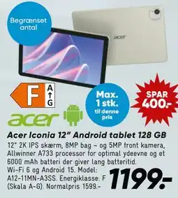Bilka Acer Iconia 12” Android tablet 128 GB tilbud