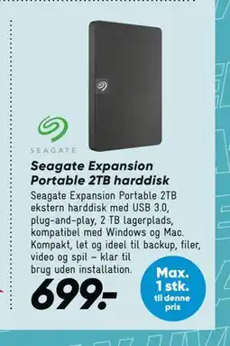 Bilka Seagate Expansion Portable 2TB harddisk tilbud