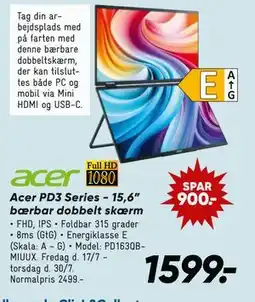 Bilka Acer PD3 Series - 15,6” bærbar dobbelt skærm tilbud