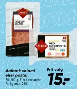Bilka Aalbæk salami eller postej tilbud