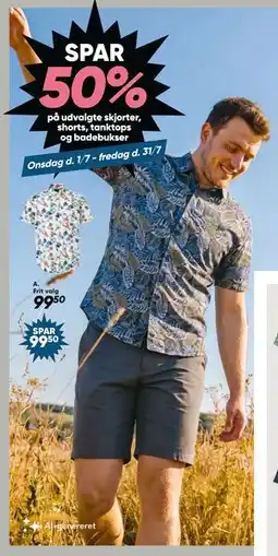 Bilka SPAR 50% på udvalgte skjorter, shorts, tanktops og badebukser tilbud