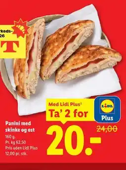 Lidl Panini med skinke og ost, App-pris tilbud