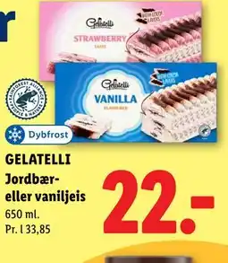 Lidl GELATELLI Jordbær- eller vaniljeis tilbud