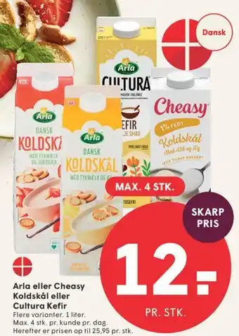 SPAR Arla eller Cheasy Koldskål / Cultura Kefir tilbud