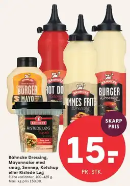 SPAR Bähncke Dressing / Mayonnaise / Sennep / Ketchup / Ristede Løg tilbud