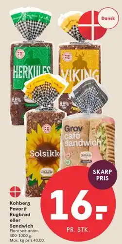 SPAR Kohberg Favorit Rugbrød / Sandwich tilbud