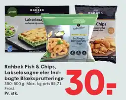 SPAR Rahbek Fish & Chips, Lakselasagne eller Indbagte Blæksprutteringe tilbud
