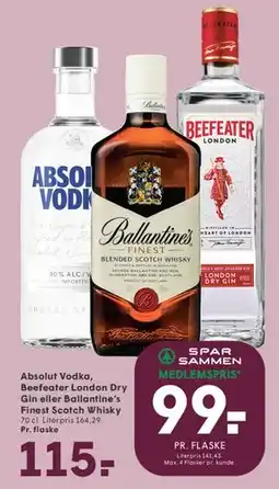 SPAR Absolut Vodka / Beefeater London Dry Gin / Ballantine's Finest Scotch Whisky tilbud