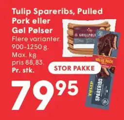 SPAR Tulip Spareribs, Pulled Pork eller Gel Pølser tilbud
