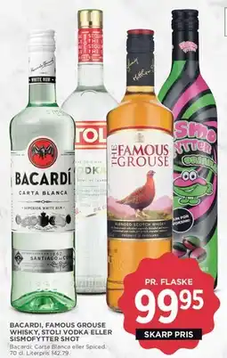 MENY Bacardi, The Famous Grouse, Stoli eller Små/shot tilbud