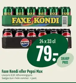 Min Købmand Faxe Kondi eller Pepsi Max tilbud