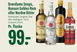 Min Købmand Brøndums Snaps, Hansen Golden Rom eller Nordsø Bitter tilbud