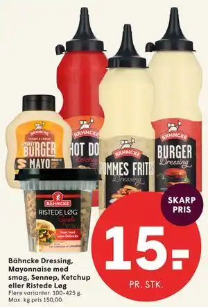 SPAR Bähncke Dressing, Mayonnaise med smag, Sennep, Ketchup eller Ristede Løg tilbud