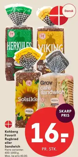 SPAR Kohberg Favorit Rugbrød eller Sandwich tilbud