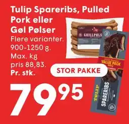 SPAR Tulip Spareribs, Pulled Pork eller Gøl Pølser tilbud
