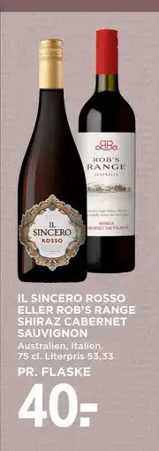MENY IL SINCERO ROSSO ELLER ROB’S RANGE SHIRAZ CABERNET SAUVIGNON tilbud