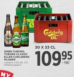 MENY GRØN TUBORG, TUBORG CLASSIC ELLER CARLSBERG PILSNER tilbud