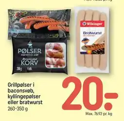 REMA 1000 Grillpølser i baconsvøb, kyllingepølser eller bratwurst tilbud
