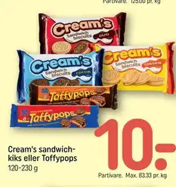 REMA 1000 Cream's sandwich-kiks eller Toffypops tilbud