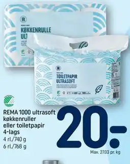 REMA 1000 REMA 1000 ultrasoft køkkenruller eller toiletpapir 4-lags tilbud