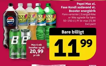 Pepsi Max el. Faxe Kondi sodavand el. Booster energidrik