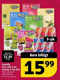 Løvbjerg Sunlolly frys-selv is el. Suntop 3-pk drik tilbud