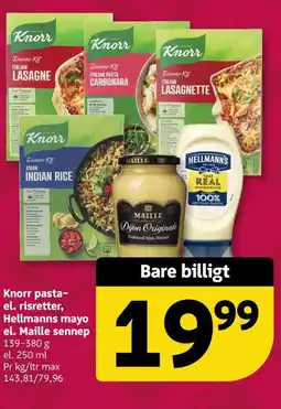Løvbjerg Knorr pasta- el. risretter, Hellmanns mayo el. Maille sennep tilbud