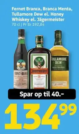 Løvbjerg Fernet Branca, Branca Menta, Tullamore Dew el. Honey Whiskey el. Jägermeister tilbud