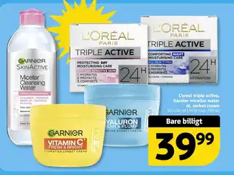 Løvbjerg L'oreal triple active, Garnier micellar water el. sorbet cream tilbud