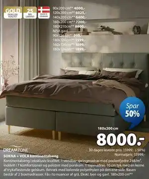 JYSK SOKNA + VOLA kontinentalseng tilbud