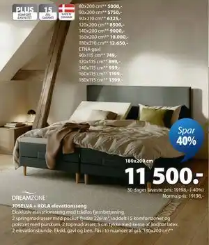 JYSK JOSELVA + KOLA elevationsseng tilbud