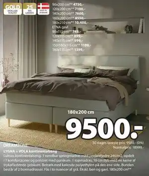 JYSK LYGNA + VOLA kontinentalseng tilbud