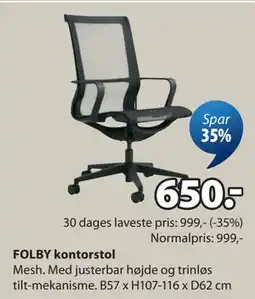 JYSK FOLBY kontorstol tilbud