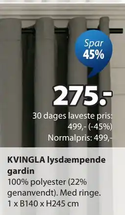 JYSK KVINGLA lysdæmpende gardin tilbud