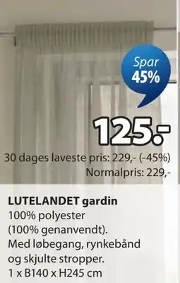 JYSK LUTELANDET gardin tilbud